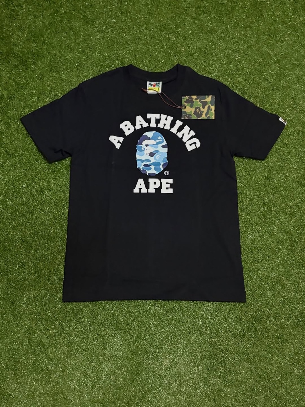 Light Blue On Black College Bape Tee